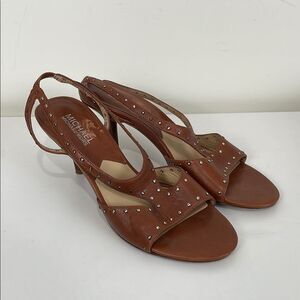 CLEARANCE Michael Kors Women’s 6.5 Kitten Heels Brown Leather Strappy Studded